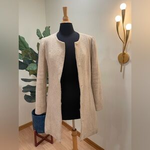 Anthropologie Elevenses Cream Peacoat with Gold Flecks